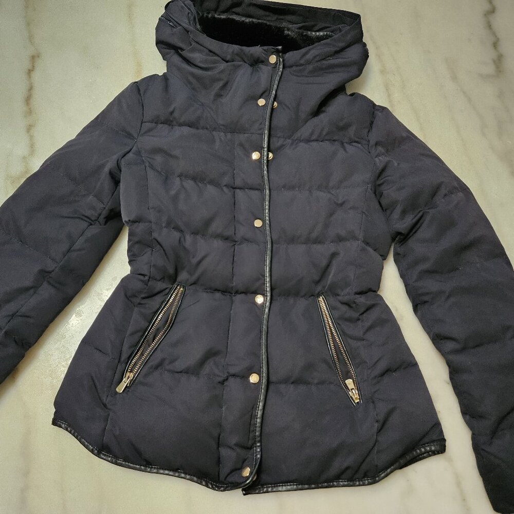 Used Zara Basic Girl's Down Hooded Jacket with Zip Pockets, Size XS